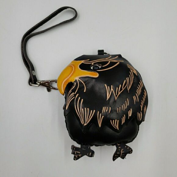 Eagle Leather Wristlet Wallet Handmade Tooled Coin Purse Keychain Western Gift - Picture 11 of 16